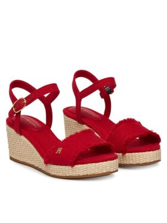Tommy Hilfiger Sandały Mid Woven Wedge Espad Fringe FW0FW09470 Czerwony