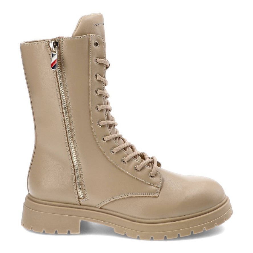 Beżowe Botki Tommy Hilfiger Modne Buty Damskie
