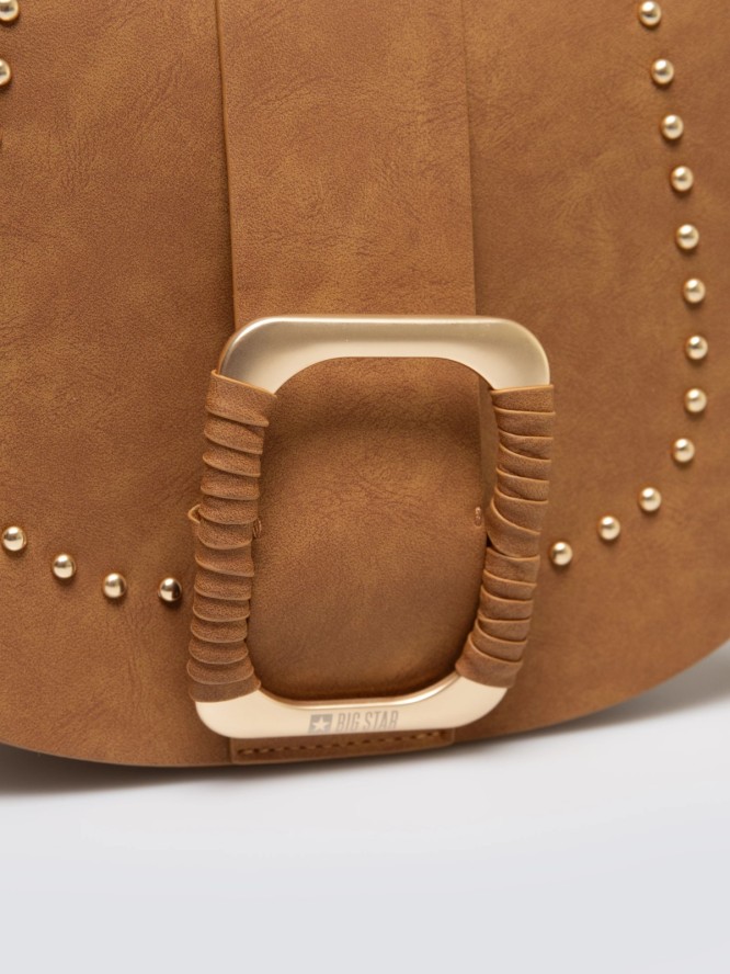Torebka damska crossbody z ozdobną klamrą i nitami brązowa Lulua 803