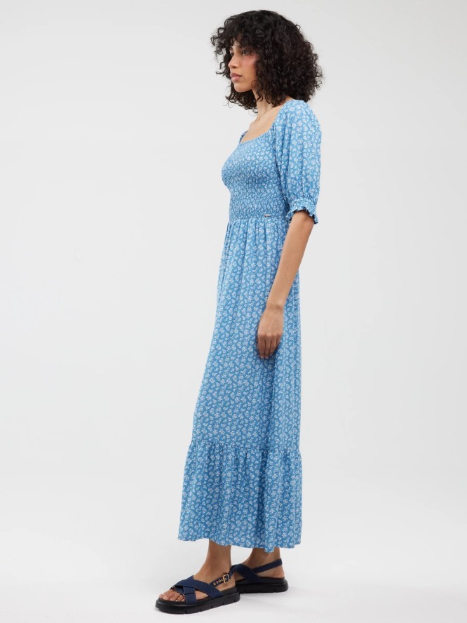 Sukienka damska maxi z motywem kwiatowym niebieska Dinova 402