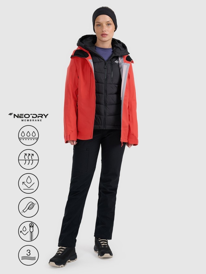 4F Kurtka trekkingowa przeciwdeszczowa membrana 20000+ damska - pomarańczowa S