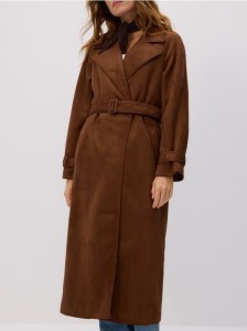 Trencz z imitacji zamszu - brązowy