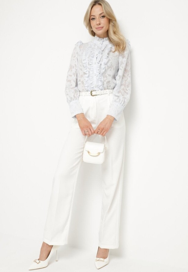 Niebieska Koszula z Koronki z Ozdobnymi Guzikami Zelmi