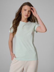4F T-shirt slim z nadrukiem damski - miętowy L