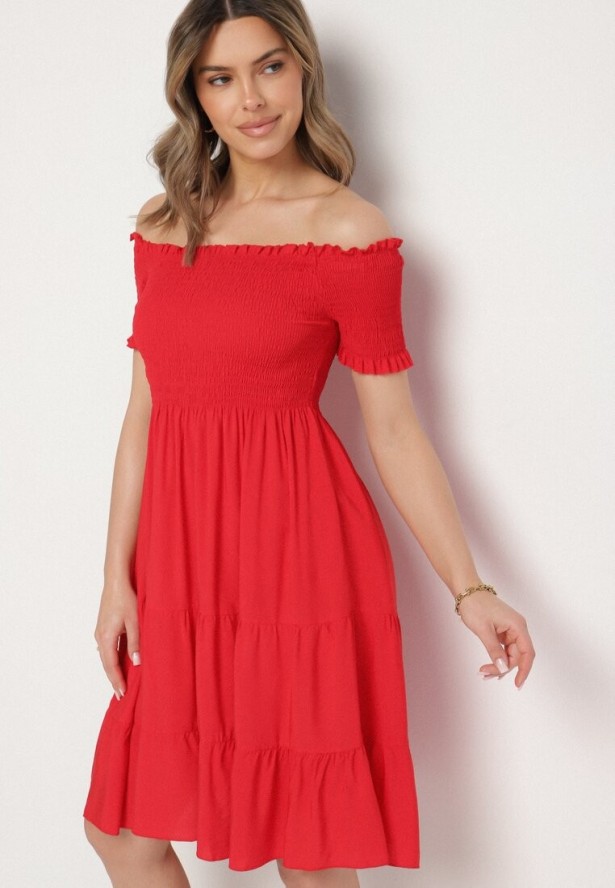 Czerwona Bawełniana Sukienka Typu Hiszpanka Tolowena