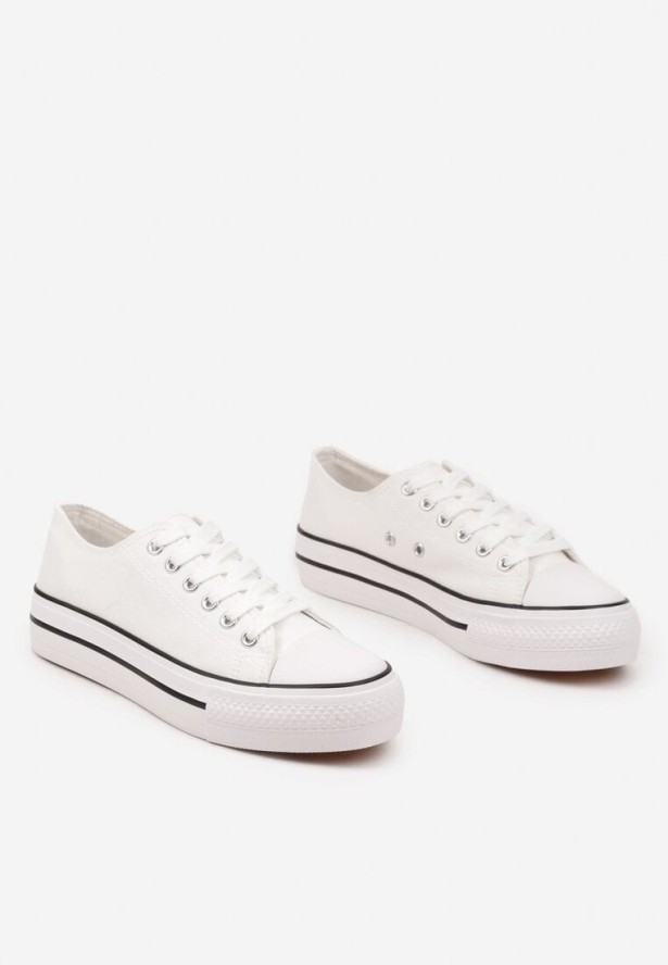 Czarno-Białe Trampki Basic z Cholewką przed Kostkę na Niskiej Platformie Senadra