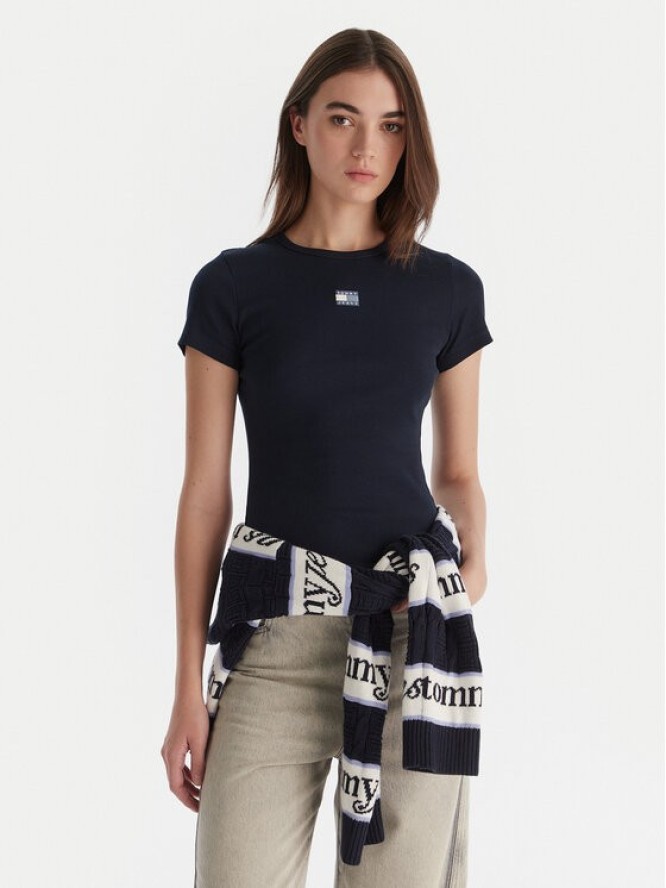 Tommy Jeans T-Shirt Badge DW0DW17881 Granatowy Slim Fit