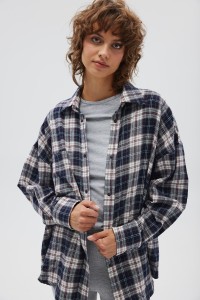 Koszula typu oversize w kratę GRANATOWO CZERWONĄ - RENO