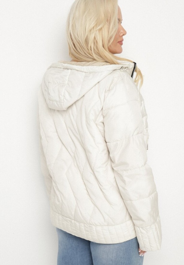 Biała Kurtka Dwustronna z Kapturem i Ozdobnym Pikowaniem Helritis