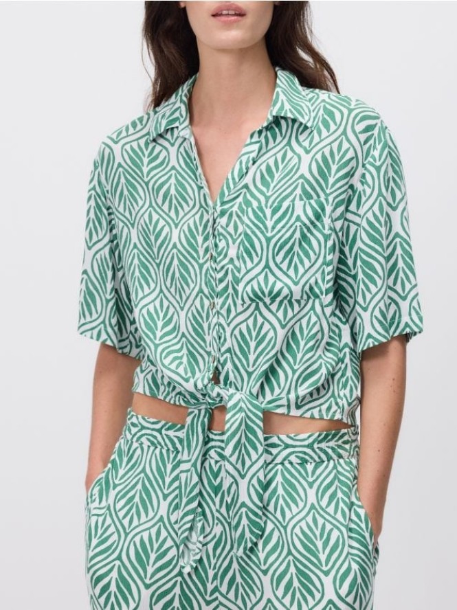 Wiązana koszula z wiskozy - wielobarwny