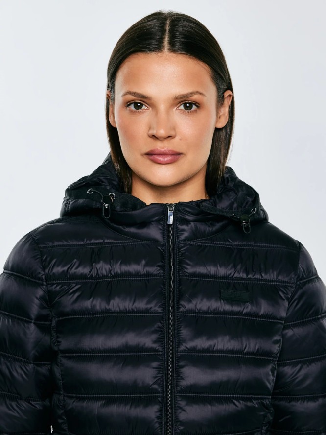 Kurtka damska pikowana z odpinanym kapturem czarna Azeala23 906