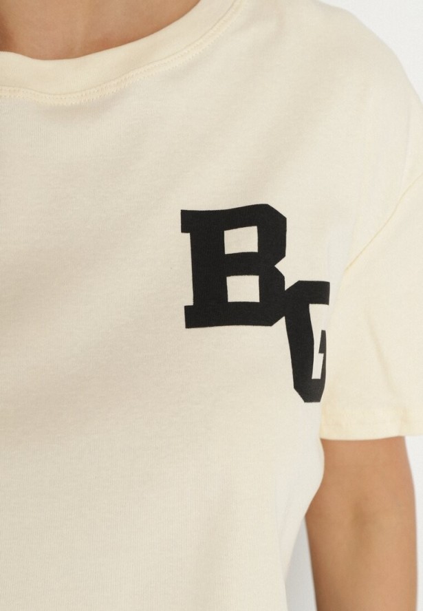 Jasnożółty Bawełniany T-shirt Oversize o Krótkim Kroju Zariona