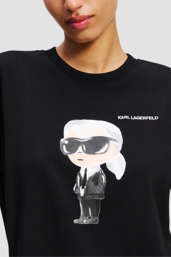 KARL LAGERFELD Czarny t-shirt damski Ikon Aquarelle K, Rozmiar L