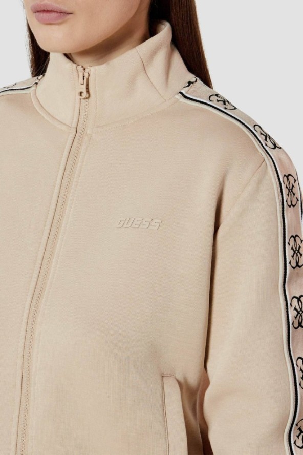 GUESS Beżowa bluza damska z lampasami Britney, Rozmiar M