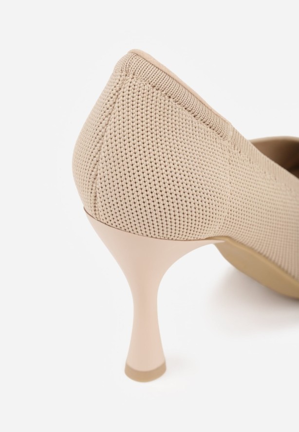 Ciemnobeżowe Dzianinowe Szpilki VICES z Wkładką Soft-Pillow i Miękkim Zapiętkiem Thene