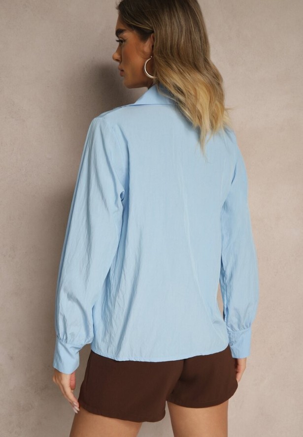 Jasnoniebieska Koszula z Wiskozą Ozdobiona Koronką Tenamara