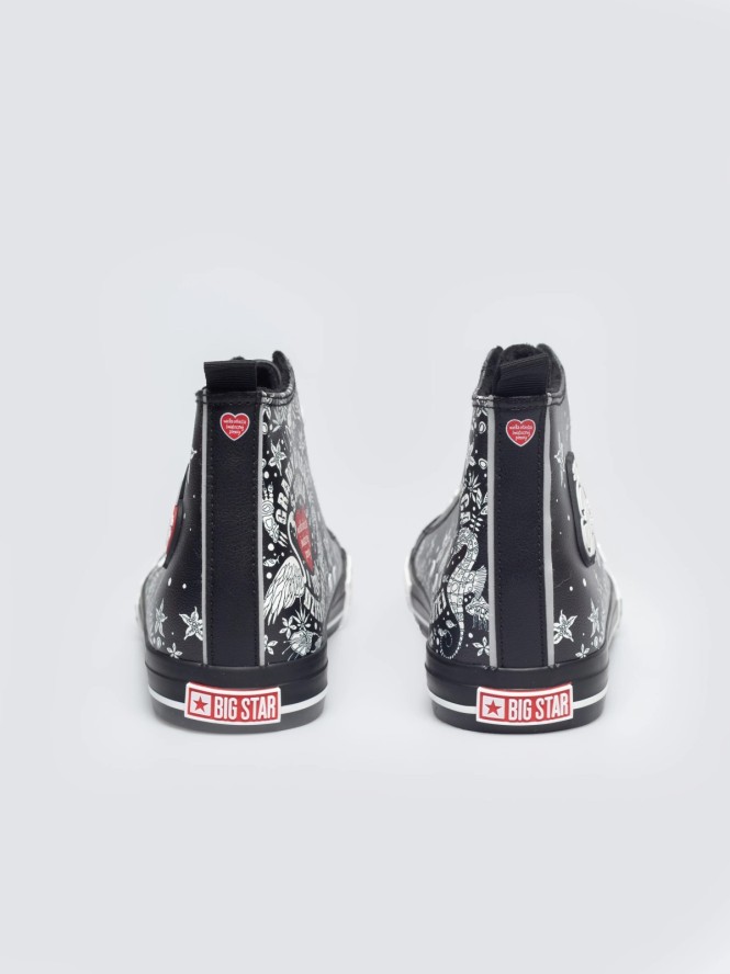 Trampki wysokie ze skóry ekologicznej z nadrukiem WOśP czarne TT174400 906