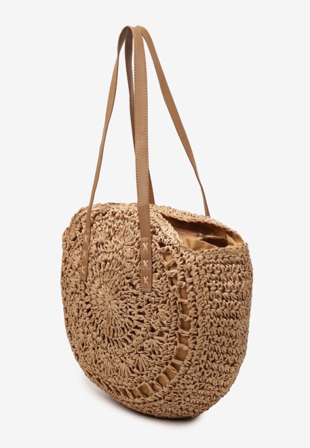 Ciemnobeżowa Boho Torebka z Plecionki z Dwoma Uchwytami Zapinana na Suwak Saiph