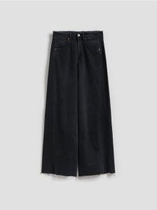 Jeansy wide leg z rozdarciami - czarny