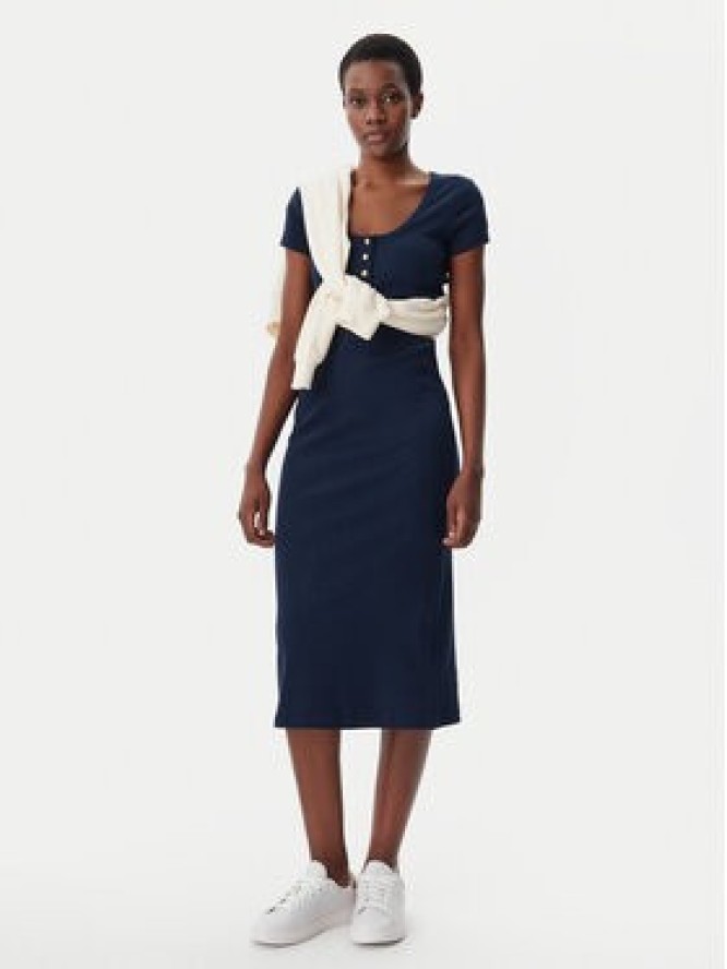 Tommy Hilfiger Sukienka codzienna Henley WW0WW43864 Granatowy Slim Fit