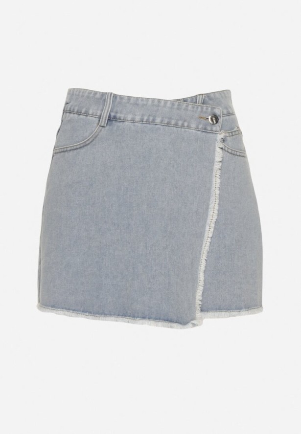 Jasnoniebieskie Jeansowe Spódnico-Spodenki Jeansowe z Bawełny z Wysokim Stanem Neliatha