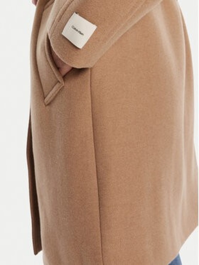 Calvin Klein Płaszcz wełniany LV044D557G Beżowy Regular Fit