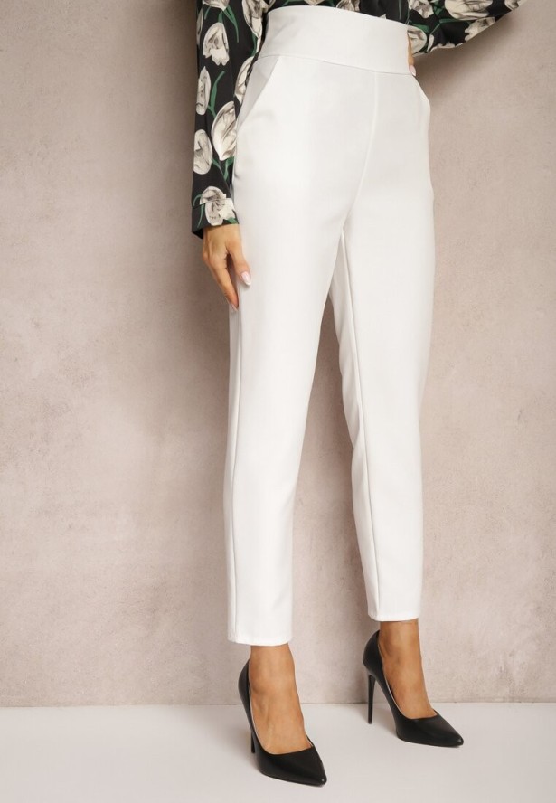 Białe Materiałowe Spodnie Regular Pivolia
