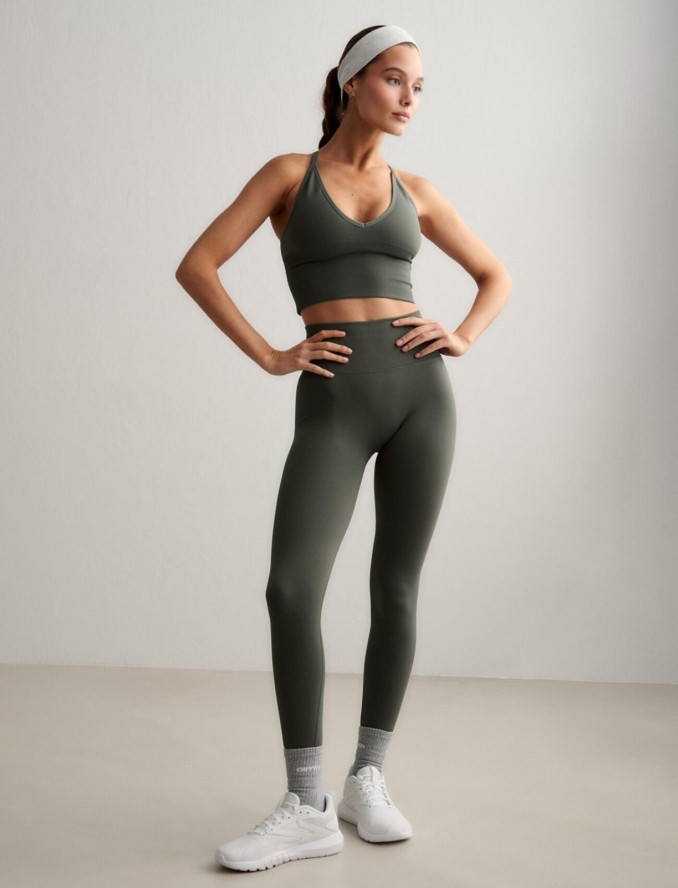 Damskie legginsy bezszwowe, wysoki stan, squat proof petite Shape zielony ivy