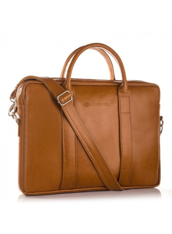 Torba na laptopa skórzana BETLEWSKI BTM-01 camelowa