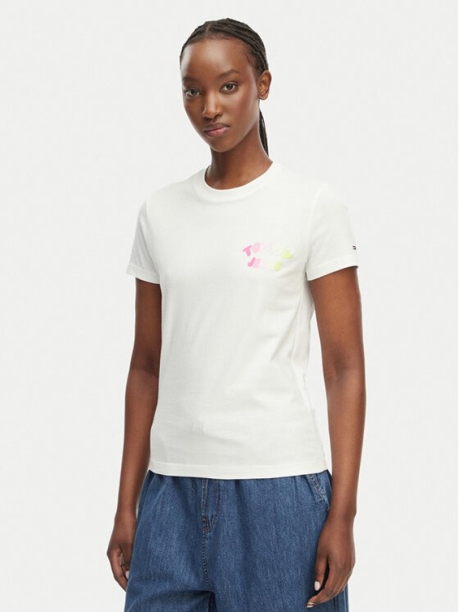 Tommy Jeans T-Shirt Bubble Logo DW0DW22310 Kremowy Regular Fit