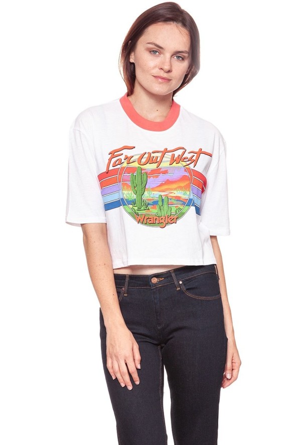 WRANGLER T SHIRT DAMSKI T-SHIRTS CROP 80´S TEE WH W7013EV12 112130880
