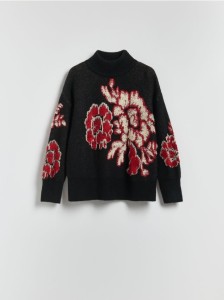 Wzorzysty sweter z wełną - czarny