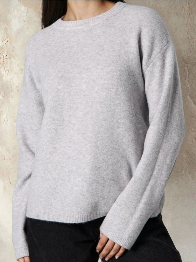 Sweter z długim rękawem i domieszką wełny - szary