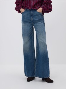 Jeansy wide leg z przetarciami - indigo jeans