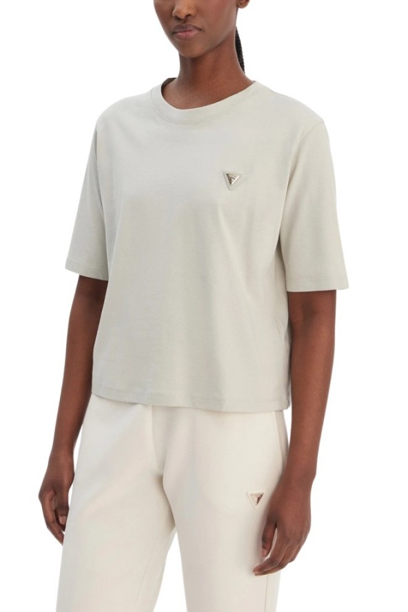 GUESS Zielony bawełniany t-shirt damski na krótki rękaw Colette Boxy, Rozmiar L