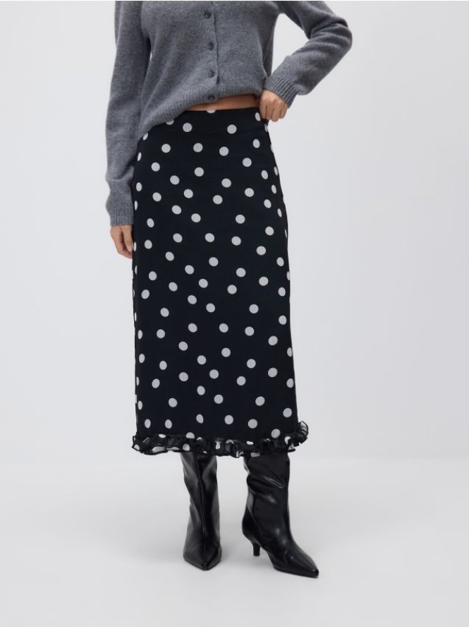 Spódnica midi w groszki - czarny