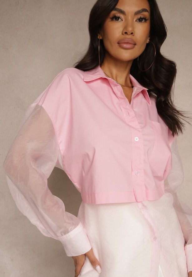 Różowa Koszula Ozdobiona Przezroczystymi Rękawami Tilaria