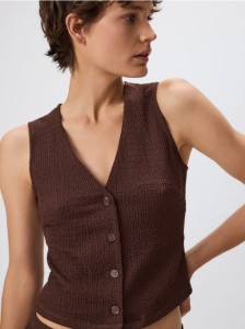 Kamizelka ze strukturalnej dzianiny - brązowy