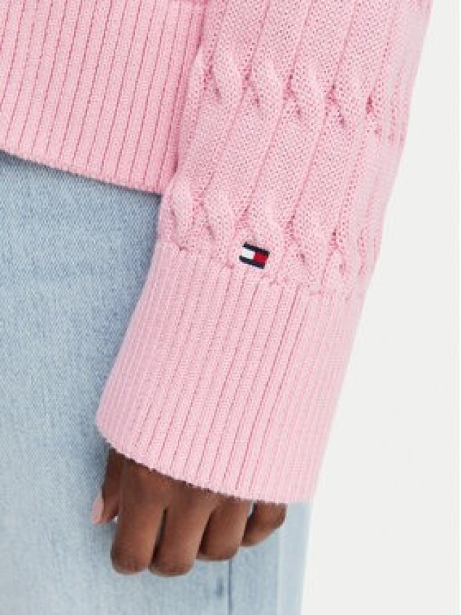 Tommy Hilfiger Kardigan Mid Gg Cable WW0WW50078 Różowy jasny Regular Fit