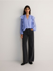 Koszula z falbanką z lyocellem - niebieski