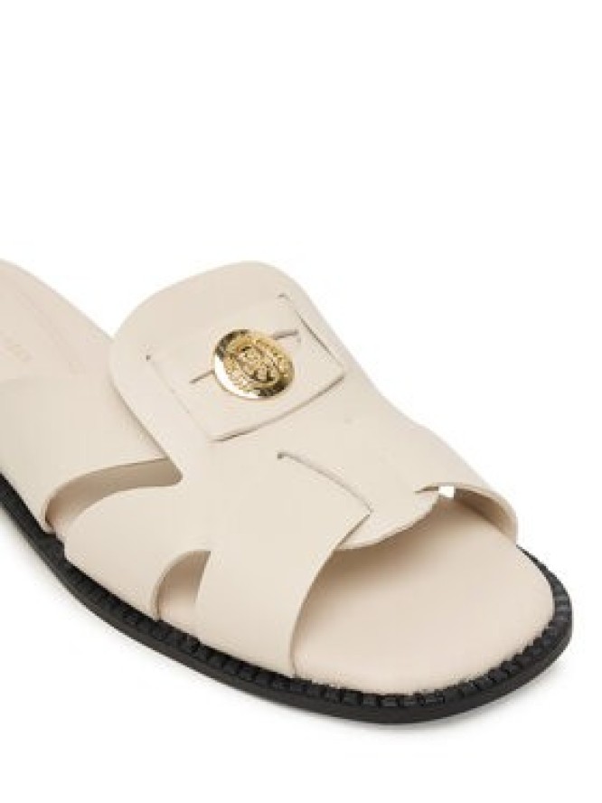 Tommy Hilfiger Klapki Leather Crest Square Toe Sandals FW0FW09126 Kremowy