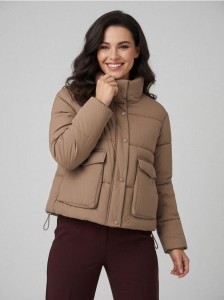 Pikowana kurtka puffer - beżowy