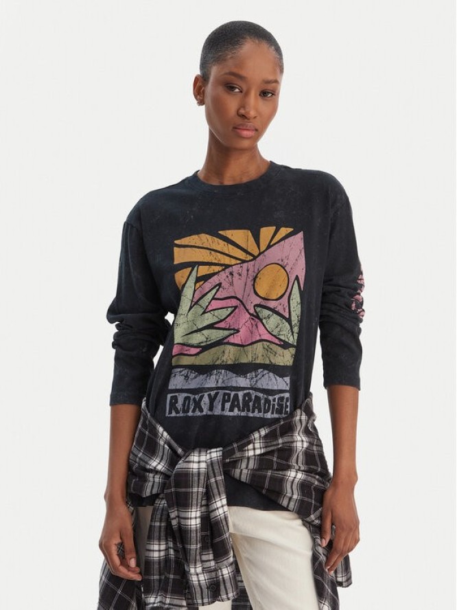 Roxy Bluzka Hangloose Washed ERJZT06028 Czarny Relaxed Fit