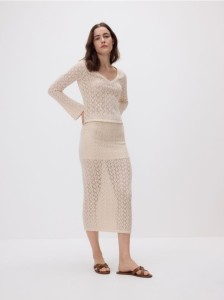 Dzianinowa spódnica maxi - kremowy