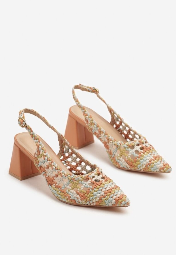 Pomarańczowe Sandały Czółenka z Odkrytą Piętą i Szpiczastym Noskiem na Słupku Minesaja