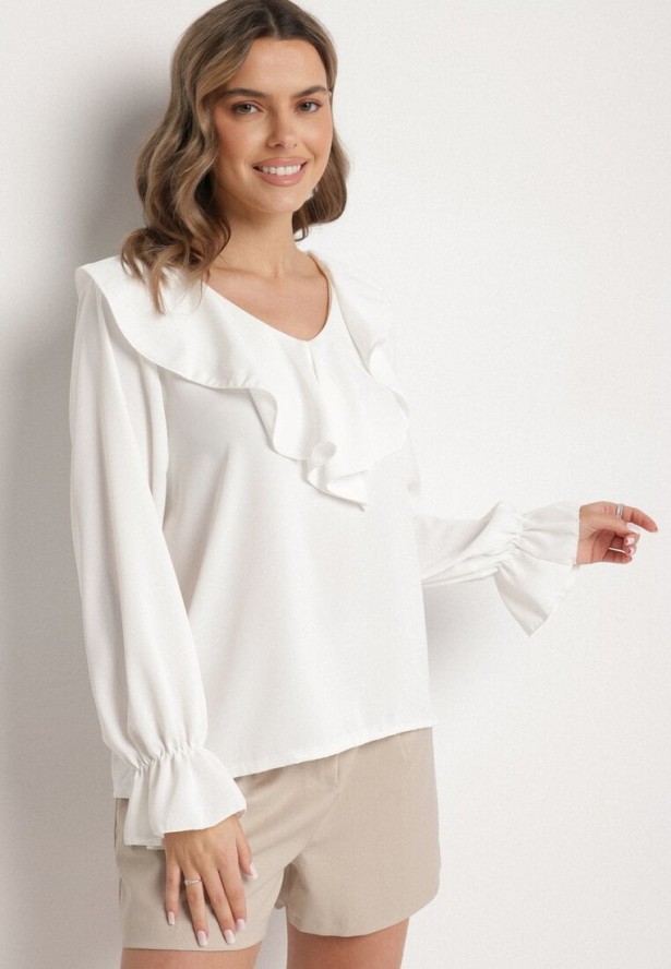 Biała Bluzka z Ozdobną Falbanką Tanalissea
