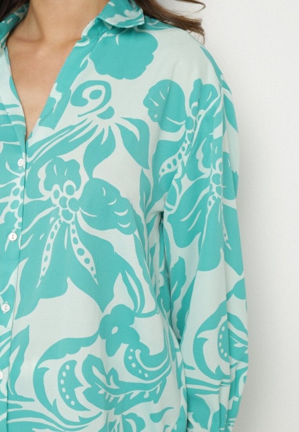 Niebieska Koszula o Luźnym Fasonie w Kwiatowy Wzór Edala