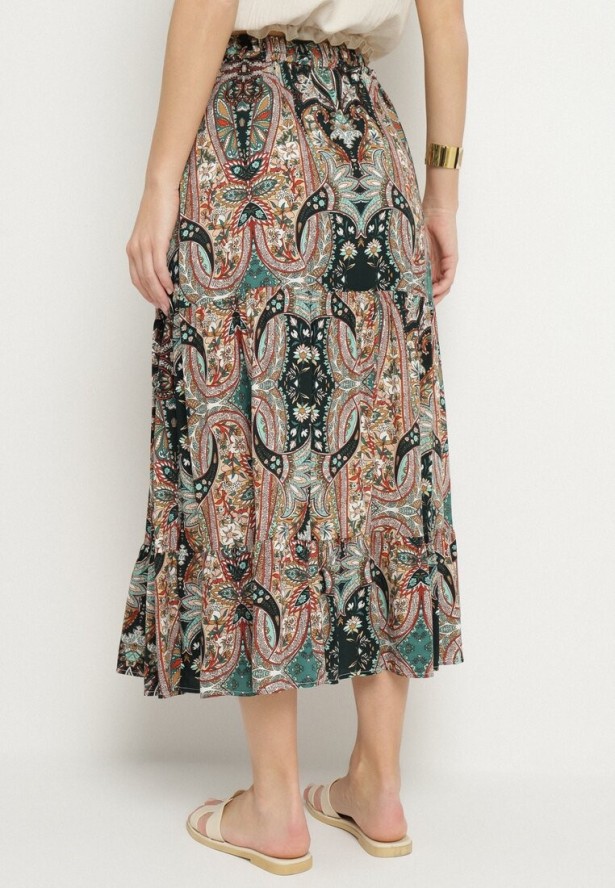 Beżowo-Czarna Wiskozowa Spódnica ze Wzorem Paisley Ellishea