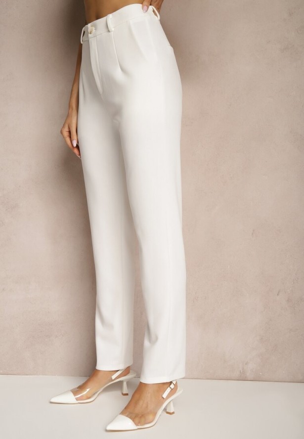 Białe Spodnie z Wiskozą o Garniturowym Kroju High Waist Senaridra