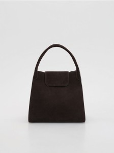 Zamszowa torebka shopper z saszetką - ciemnobrązowy